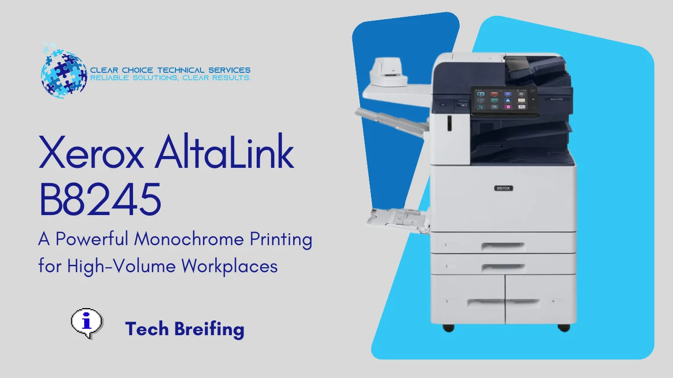 Xerox AltaLink B8245 black-and-white multifunction printer with a 10.1-inch touchscreen and finishing options at 1624 Market St, Denver, CO.