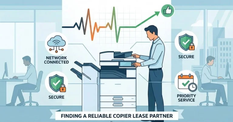 A professional technician providing a Reliable Copier Lease in Denver, featuring 4-hour SLAs, secure network connectivity, and priority service.