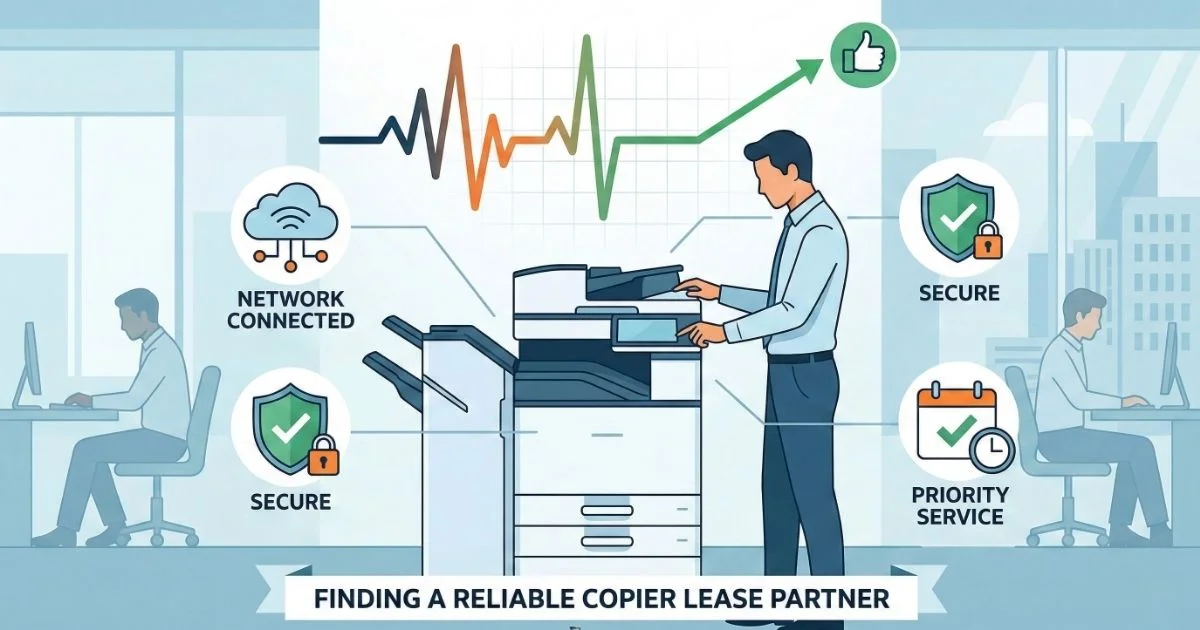 A professional technician providing a Reliable Copier Lease in Denver, featuring 4-hour SLAs, secure network connectivity, and priority service.
