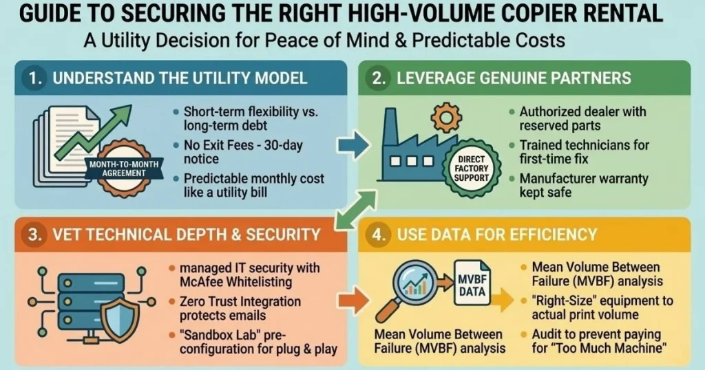 Guide to securing the right high-volume Copier Rental Cost in Denver, focusing on McAfee Whitelisting, Zero Trust, and Sandbox Lab pre-configuration.