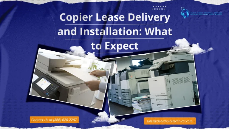 Canon copiers set up in a Denver print room showing completed copier lease delivery and installation